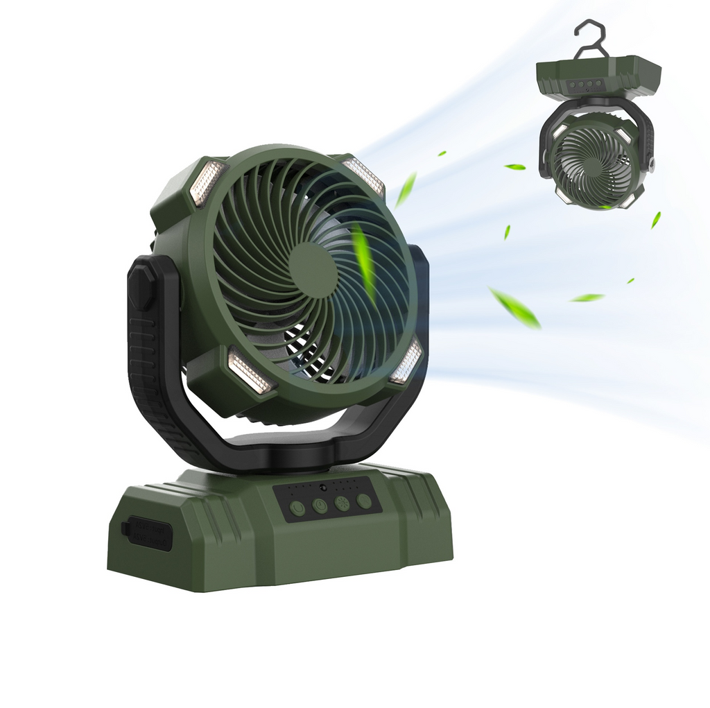 3-in-1 Camping Fan, LED Light & Power Bank