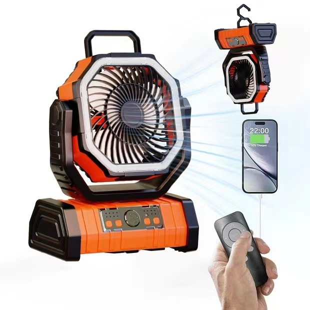 3-in-1 Camping Fan, LED Light & Power Bank