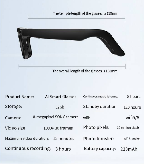 AI Camera Smart Glasses – HD Video, Translation & Voice Calls