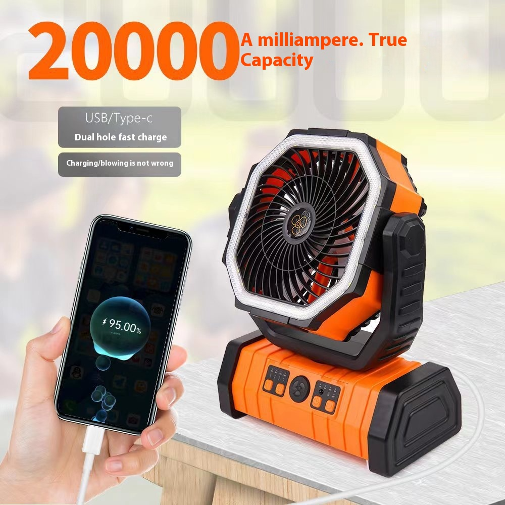 3-in-1 Camping Fan, LED Light & Power Bank
