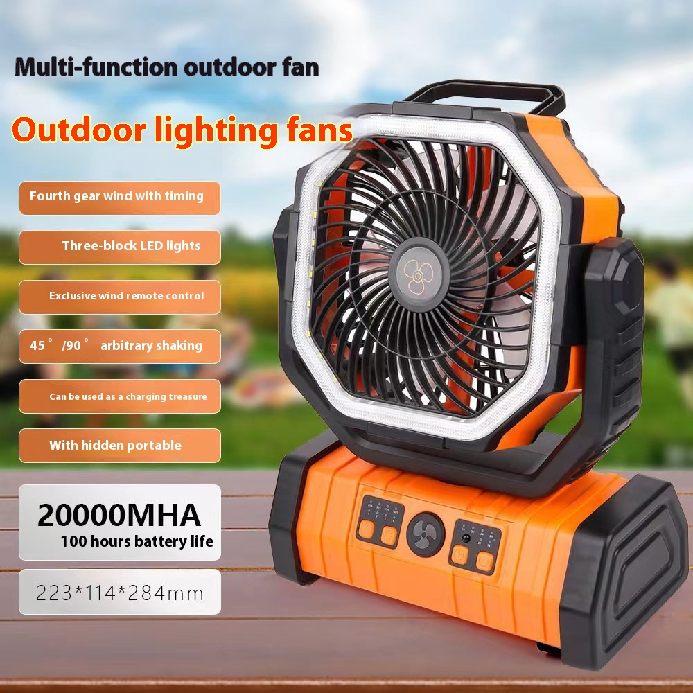 3-in-1 Camping Fan, LED Light & Power Bank